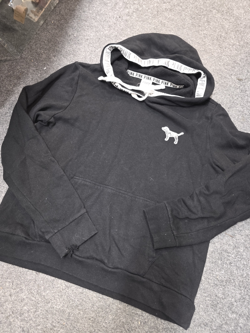 PINK Victoria's Secret Black Pullover Hoodie with Dog Logo
